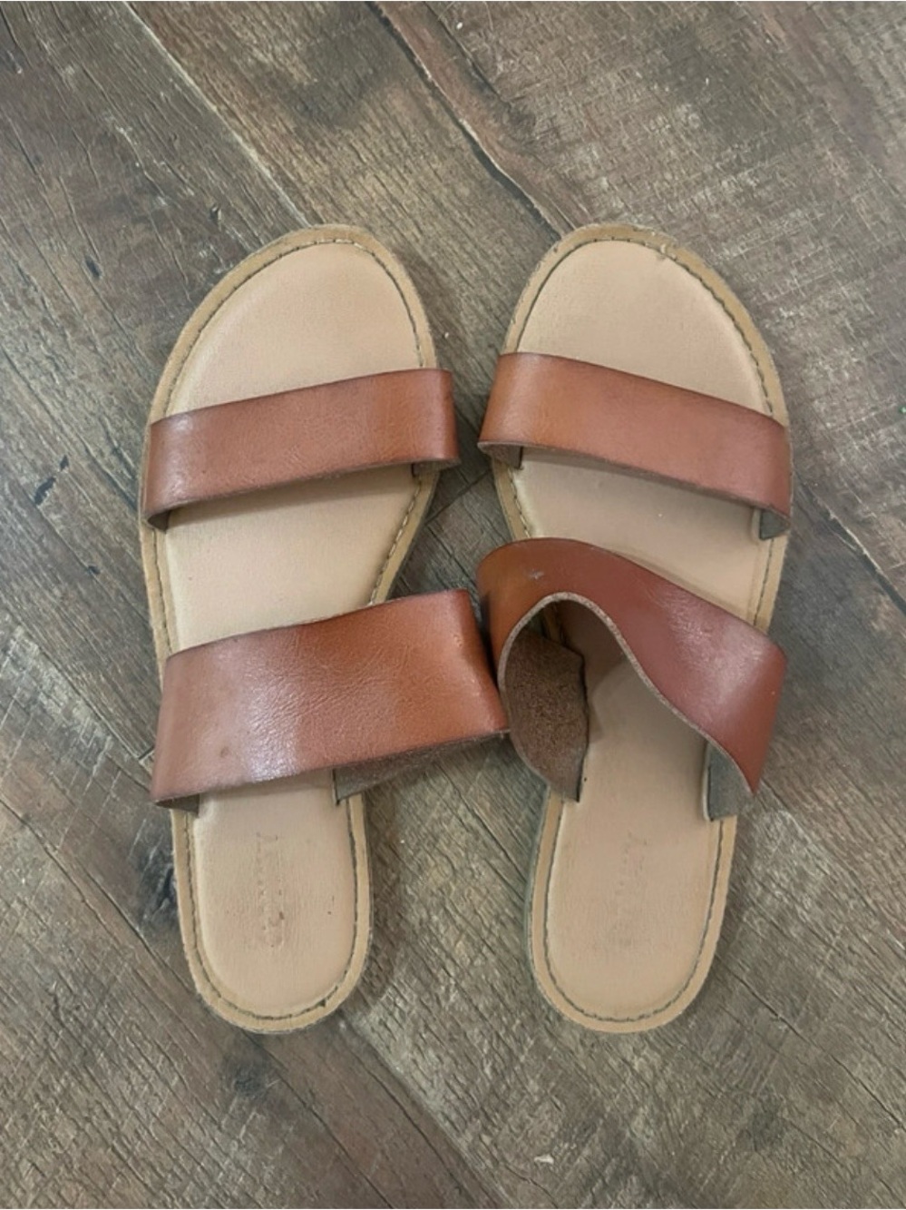 Old Navy Tan/Brown Double-Strap Slide Sandals